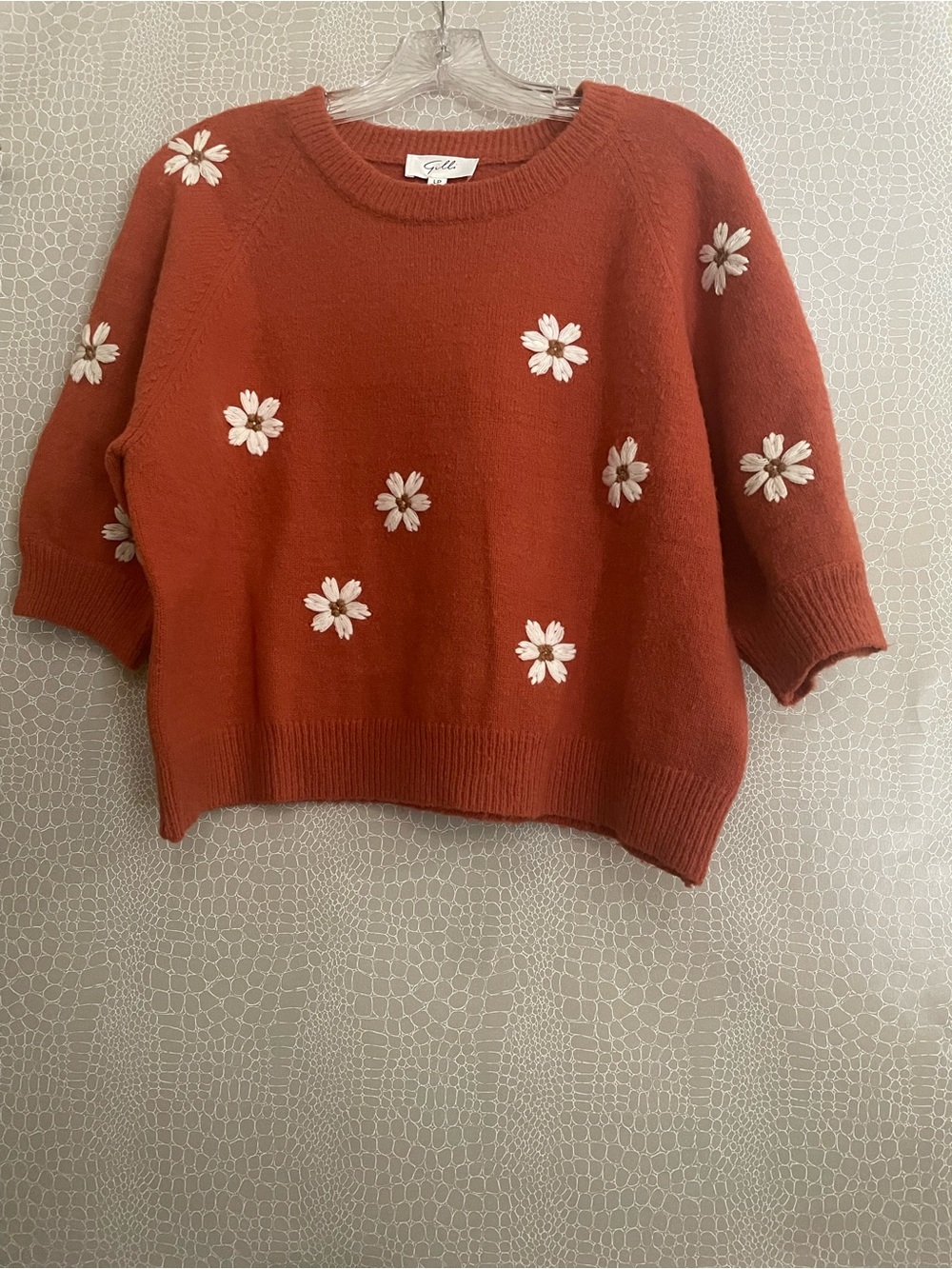 Gilli Daisy Embroidered Knit Crewneck Sweater
